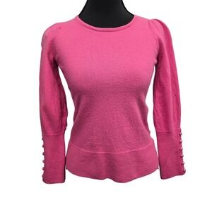Talbots Pink Merino Wool Sweater S Pearl Button Cuffs Classic Feminine